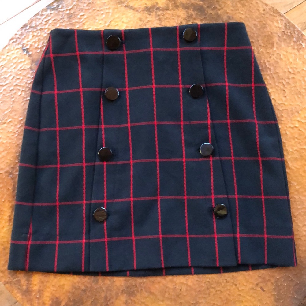 Loft Petites black skirt, red accents